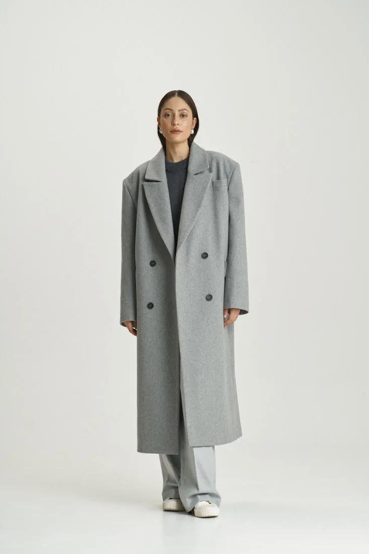 Пальто-макси из смесовой шерсти Light Grey