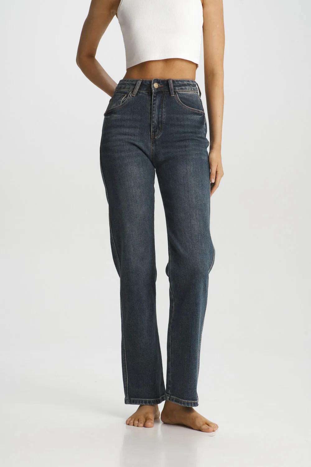 Джинсы Straight с потертостями Dark Blue